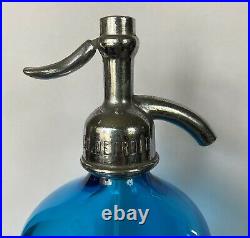 Vintage Blue Glass Seltzer Bottle New York Water Co. Detroit Made Czechoslovakia