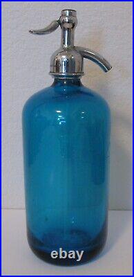 Vintage Blue Glass Seltzer Bottle Pinky's Beverages Long Island New York Ny