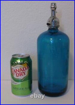 Vintage Blue Glass Seltzer Bottle Pinky's Beverages Long Island New York Ny
