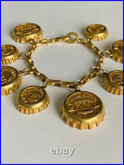 Vintage DKNY Donna Karan NY Bottle Caps Charm Bracelet Gold Tone 1980s Jewelry