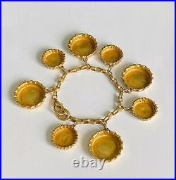 Vintage DKNY Donna Karan NY Bottle Caps Charm Bracelet Gold Tone 1980s Jewelry