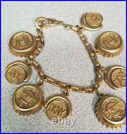 Vintage DKNY Donna Karan NY Bottle Caps Charm Bracelet Necklace Gold Tone 1980s