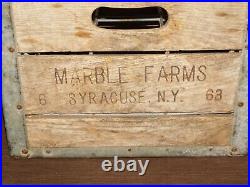 Vintage Dairy Farm 1963 Marble Farms Syracuse Ny Wood Metal Milk Bottle Box