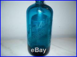 Vintage Dark Turquoise Teal Selzer Bottle Heavy Glass Persily New York 26 Oz