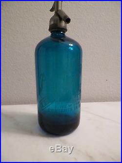 Vintage Dark Turquoise Teal Selzer Bottle Heavy Glass Persily New York 26 Oz