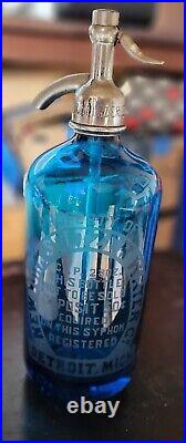 Vintage Detroit New York Seltzer Water Co. Bottle 11 Blue Detroit Michigan
