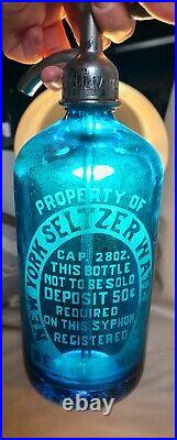 Vintage Detroit New York Seltzer Water Co. Bottle 11 Blue Detroit Michigan
