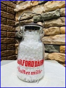Vintage Guilford Dairy NC NY Milk Bottle Lid Bail Handle Pyro ACL Quart Size