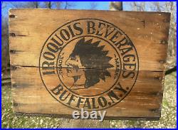 Vintage Iroquois Beverages Wood Crate Indian Chief Logos Bottle Case Buffalo, NY