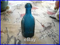 Vintage J&A DEARBORN NEW YORK MINERAL WATER /SODA BOTTLE COLBALT BLUE 8 SIDED