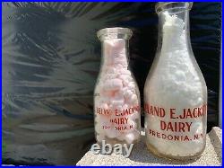 Vintage Leland E. Jackett Dairy, Fredonia Ny Glass Milk Bottles 2 Nice