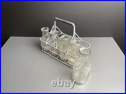 Vintage Milk Bottles And Metal Carrier From New York & New Jersey