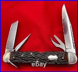 Vintage NEW YORK KNIFE Co Jumbo 4-Blade Camp/Utility Pocket Knife 1882-1931 Bone