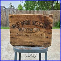 Vintage New York Seltzer Water Co Wood Wooden Crate Detroit Michigan 16x12x10