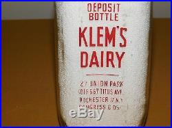 Vintage Old 1969 Klem's Dairy Rochester Ny 1 Quart Milk Bottle