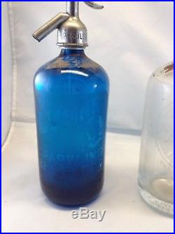Vintage Original Glass Seltzer Bottle Lot (3) Blue, Clear, and Blue NY area