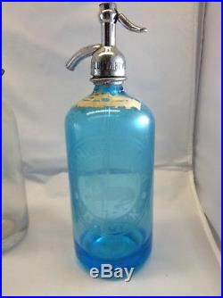 Vintage Original Glass Seltzer Bottle Lot (3) Blue, Clear, and Blue NY area