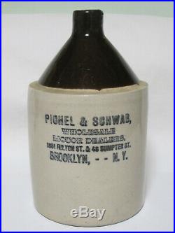 Vintage PICHEL & SCHWAB LIQUOR Whiskey Jug Bottle BROOKLYN NY Fulton Sumpter