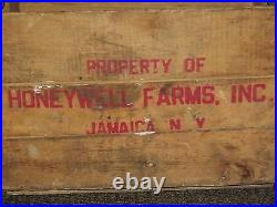 Vintage Property Of Honeywell Farms Inc Jamaica Ny Wood Milk Bottle Box Crate