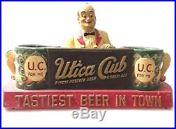 Vintage Rare Pristine Utica Club Beer Chalkware Bar Display Bottle Holder NY