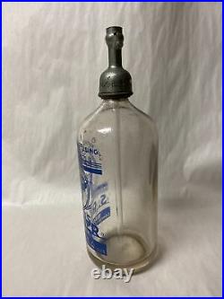 Vintage S. Reiser Seltzer Syphon Bottle Brooklyn New York Blue Art Deco Waiter