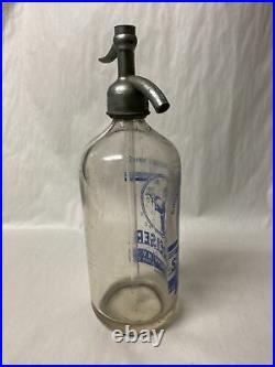 Vintage S. Reiser Seltzer Syphon Bottle Brooklyn New York Blue Art Deco Waiter