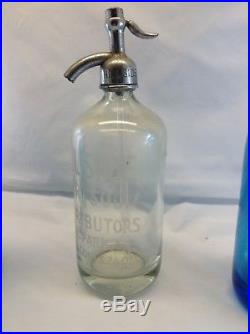 Vintage Seltzer Bottle Lot (3) Blue, Clear, and Blue NY area Bottles