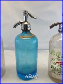 Vintage Seltzer Bottle Lot (3) Blue, Clear, and Blue NY area Soda Water Bottles