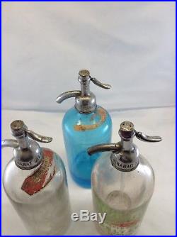 Vintage Seltzer Bottle Lot (3) Blue, Clear, and Blue NY area Soda Water Bottles
