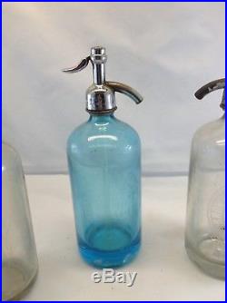 Vintage Seltzer Bottle Lot (3) Blue, Clear, and clear NY area soda bike bottle