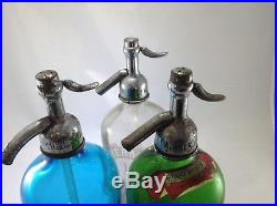 Vintage Seltzer Bottle Lot (3) Green, Clear and Blue Statue of Liberty NY area