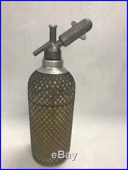 Vintage Seltzer Bottle Soda Siphon Wire Mesh Czech Glass Sparklets New York 30s