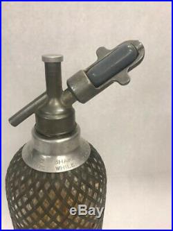 Vintage Seltzer Bottle Soda Siphon Wire Mesh Czech Glass Sparklets New York 30s