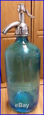 Vintage Stanley Beverage Blue Glass Seltzer Bottle, Czechoslovakia, Brooklyn NY