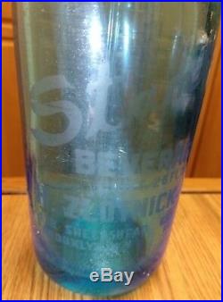 Vintage Stanley Beverage Blue Glass Seltzer Bottle, Czechoslovakia, Brooklyn NY