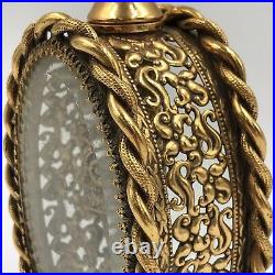 Vintage Stylebuilt NY 24K Gold Plated Filigree Perfume Bottle with Glass Wand