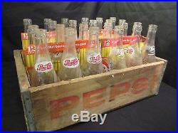 Vintage Wooden Pepsi Soda Pop Bottle Crate Carrier Wood Box With Bottles Utica NY
