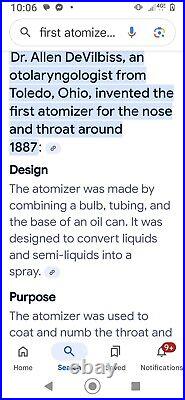 Vtg Antique Medical Atomizer Nasal Ellicott Drug Buffalo Ny Us Des Patent 89,978