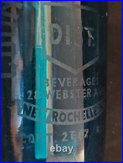 Vtg BLUE GLASS SELTZER BOTTLE COUNTY BEER NEW ROCHELLE NY with an EAGLE ETCHED