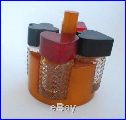 Vtg Bakelite Butterscotch Perfume Bottle Holder Red/Blk Poker Card Top Bouton NY