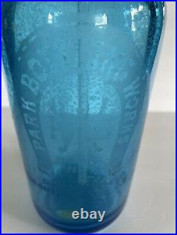 Vtg Blue Seltzer Bottle Park Bottling Co. Bronx Horseshoe E Storch Label NY