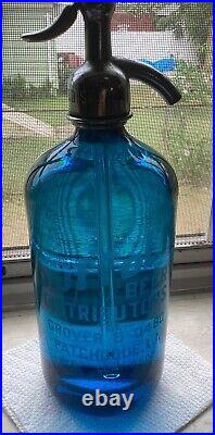 Vtg Blue Seltzer Bottle SUFFOLK L. I. NY MADE IN CZECHOSLOVAKIA
