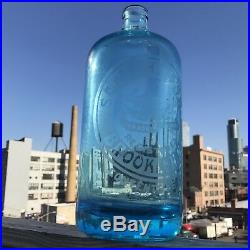 Vtg Blue etched Sam Chaiken Brooklyn, N. Y. Siphon bottle Made in Czechoslovakia