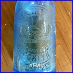 Vtg Blue etched Sam Chaiken Brooklyn, N. Y. Siphon bottle Made in Czechoslovakia
