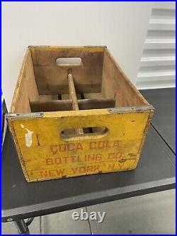 Vtg Coca Cola Yellow Crate 8 Tall New York City Wood Coke Soda Bottle Carrier