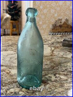 Vtg rare slug plt embossed aqua Blob Top bottle Kirsch & Herfel Brooklyn N. Y