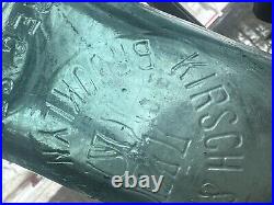 Vtg rare slug plt embossed aqua Blob Top bottle Kirsch & Herfel Brooklyn N. Y