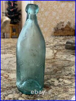 Vtg rare slug plt embossed aqua Blob Top bottle Kirsch & Herfel Brooklyn N. Y