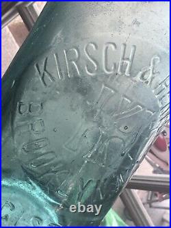 Vtg rare slug plt embossed aqua Blob Top bottle Kirsch & Herfel Brooklyn N. Y