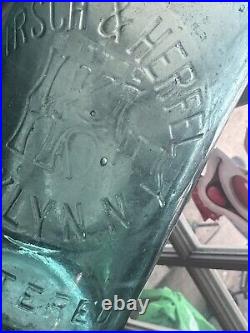 Vtg rare slug plt embossed aqua Blob Top bottle Kirsch & Herfel Brooklyn N. Y